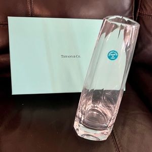 Tiffany & Co Triple Side Crystal Clear Glass Flower Vase 8 1/2" 21 cm Tall